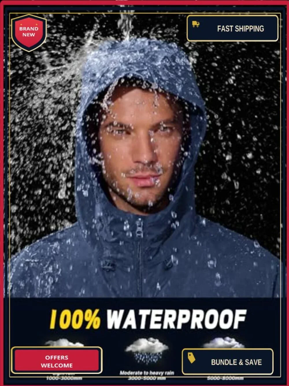 Mens Waterproof Rain Jacket Lightweight Packable Windbreaker